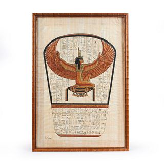 ANTIQUE EGYPTIAN PAINTING ON PAPYRUS, GODDESS ISIS
