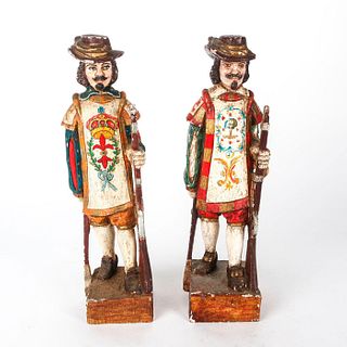 PAIR OF CARVED WOOD SPANISH SOLDIER STATUETTES
