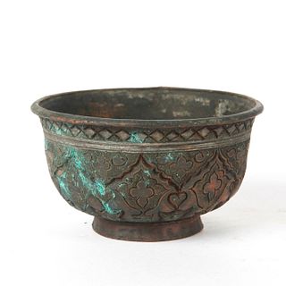 BRONZE BOWL WITH INTRICATE ETCHED DESIGN