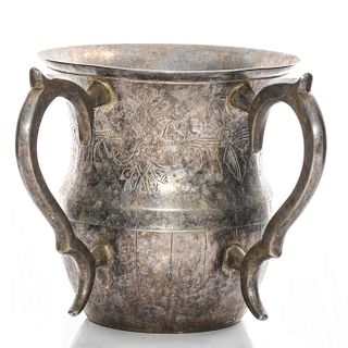 SILVER ETCHED DOUBLE-HANDLED JUG