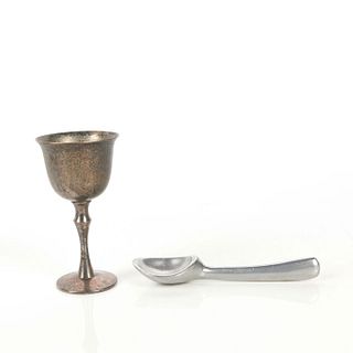 GROUP OF 2 SILVERPLATE PIECES, CHALICE AND SPOON