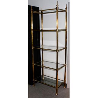BELGIUM BRASS ETAGERE BOOKCASE WITH 5 GLASS SHELVES