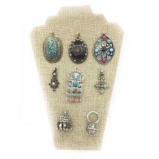 7 INDIAN AND TRIBAL PENDANTS, 1 RING