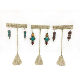 3 PAIRS OF INDIAN SILVER EARRINGS WITH COLORED STONES