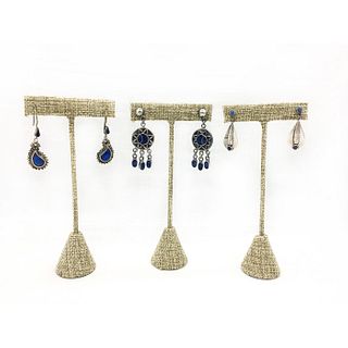 3 PAIRS SILVER EARRINGS WITH LAPIS LAZULI COLOR STONES