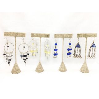 4 PAIRS OF SILVER TONE INDIAN DESIGN EARRINGS