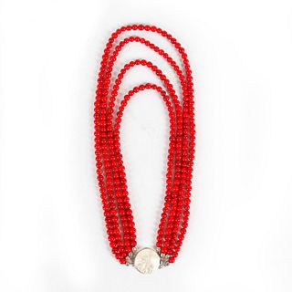 RED CORAL 4 STRAND NECKLACE
