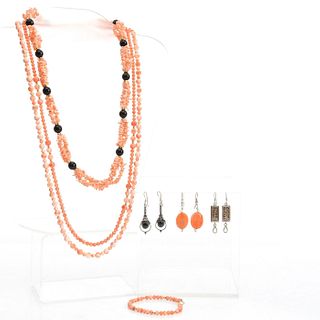 PINK CORAL BEADED AND SHARD NECKLACE SET