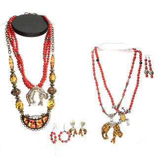 RED CORAL AND AMBER LEOPARD JEWELRY