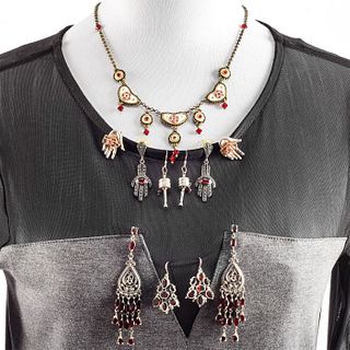 TIBETAN WINE RED FACETED JEWELRY NECKLACES AND EARRINGS
