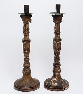 Continental Neoclassical Wood Candlesticks, Pair