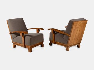 Art Deco, First Half of the 20th Century, Pair of High-Back Lounge Chairs