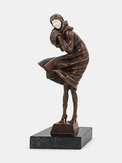 Style of Chiparus, 20th Century, Art Deco Sculpture of a Windswept Lady