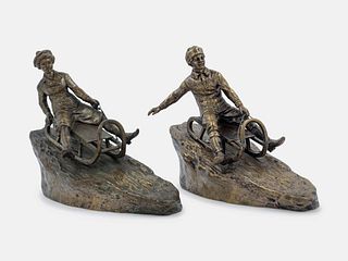 Bruno Zach, Attribution, Austrian, Early 20th Century, Two Figural Sculptures on Sleds, Argentor, Vienna