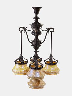 Quezal, American, Early 20th Century, Five-Light Ceiling Fixture