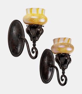 Quezal, American, Early 20th Century, Pair of Wall Sconces