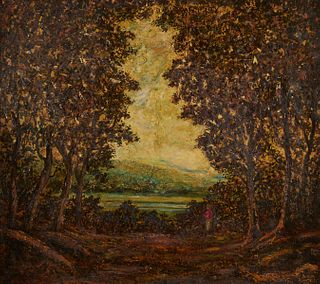Style of Ralphn Blakelock Landscape Oil on Canvas