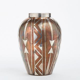 Christofle French Art Deco Copper & Silver Vase