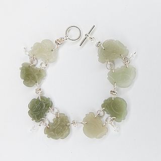Chinese Jade Crystal and Silver Bracelet