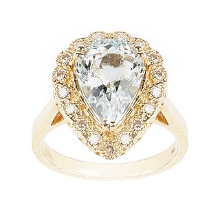 Aquamarine and Diamond Ring w/ 14K Gold Band