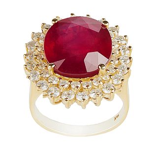 14K Yellow Gold Diamond and "Ruby Composite" Ring