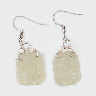 Pair of Chinese Jade and Rose Gold Earrings