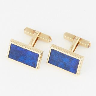 Pair of Cobalt Blue Enamel 14K Gold Cufflinks