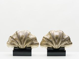 Italian Midcentury Solid Brass Scallop Table Lamps, 1960s