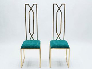 Rare Pair of Brass Chairs Signed by Alain Delon for Jean Charles, 1970s