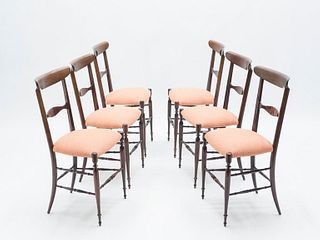 Rare Set of Six Campanino Chiavari Walnut Chairs by Fratelli Levaggi, 1950