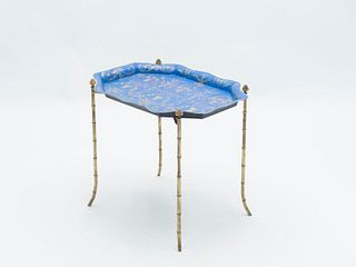 French Maison Bagus Bronze Blue Tray Table, 1960