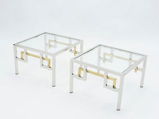 Midcentury Brass Chrome Side Tables by Guy Lefvre for Maison Jansen, 1970s