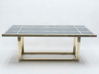 Large Brass Chrome Black Glass Dining Table Romeo Rega, 1970s