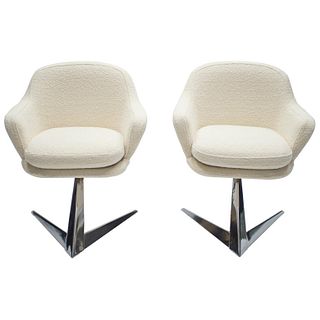 Mid Century Chrome and Bouclette Armchairs Attributed to Jacques Adnet, 1960s