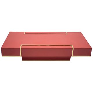 Rare J.C. Mahey Red Lacquer and Brass Coffee Table, 1970s