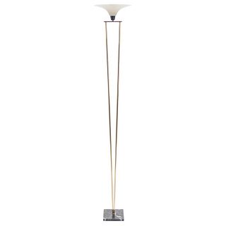 Mid Century Stilnovo Brass and Opaline Floor Lamp, 1960s