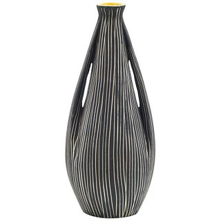 Midcentury Italian Black Yellow Enamel Ceramic Vase, 1960s