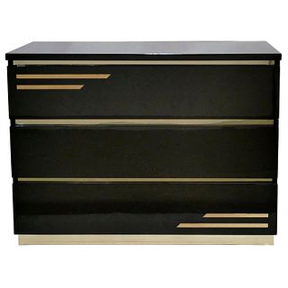Chocolate Brown Lacquer Brass Chest of Drawers by J.C. Mahey, 1970s