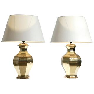 Pair of Large French Brass Table Lamps, 1970s
