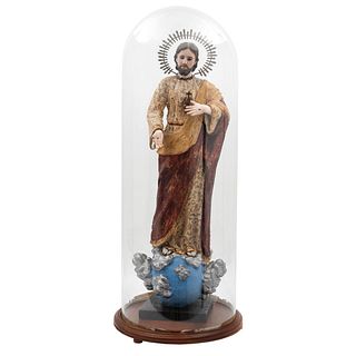 SAGRADO CORAZÓN DE JESÚS MÉXICO, SIGLO XIX  Madera tallada y policromada con capelo 83 cm de altura.