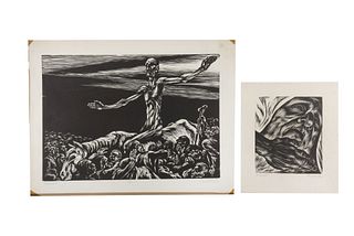 Issac Friedlander. "Messiah" / "Jeremiah". Linóleos, 27.5 x 39.3 cm. y 17 x 15 cm., firmados a lápiz, ca. 1950. Piezas: 2.