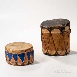 Two Taos Polychrome Wood and Hide Drums