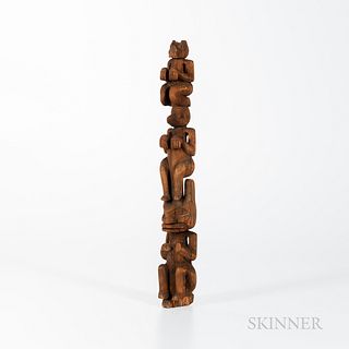 Northwest Coast Carved Wooden Model Totem Pole