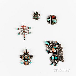 Five Zuni Inlay Pins