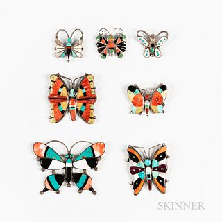 Seven Zuni Inlay Butterfly Pins