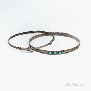 Two Navajo Silver and Turquoise Hatbands