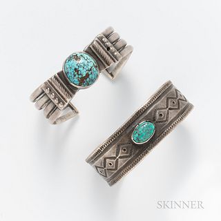 Two Navajo Silver and Turquoise Bracelets