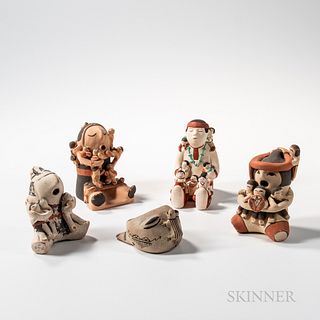 Five Pueblo Pottery Storyteller Figures