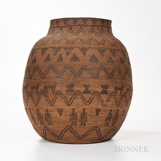 Large Southwest Coiled Pictorial Basketry Olla