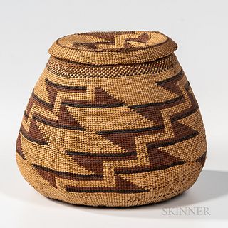Northwest California Polychrome Lidded Basket